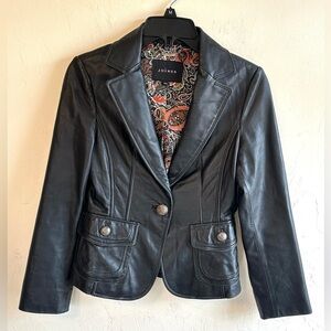 Joinus Sleek Black Leather Moto Blazer Jacket Coat Edgy Sz 55 (XS-S)